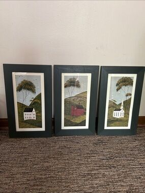 Set of 3 Vintage Framed House/Barn/Church Prints by Folk Artist Warren Kimble